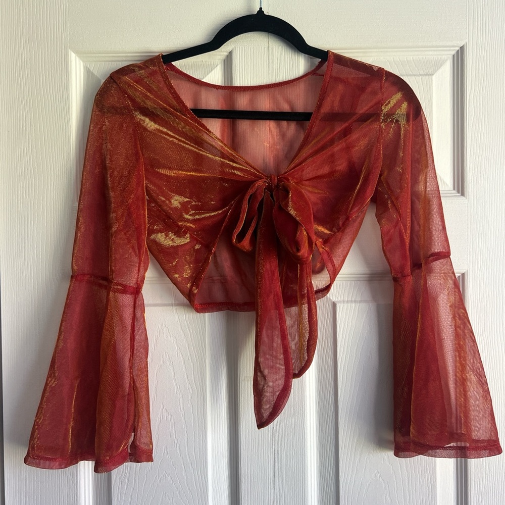 Sheer Red Tie-Front Top